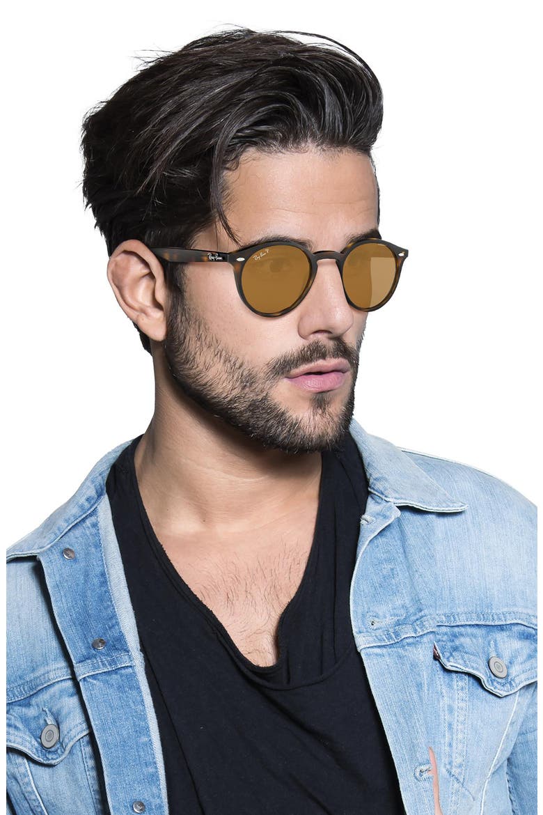 49mm Polarized Round Sunglasses, Alternate, color, DARK HAVANA SOLID