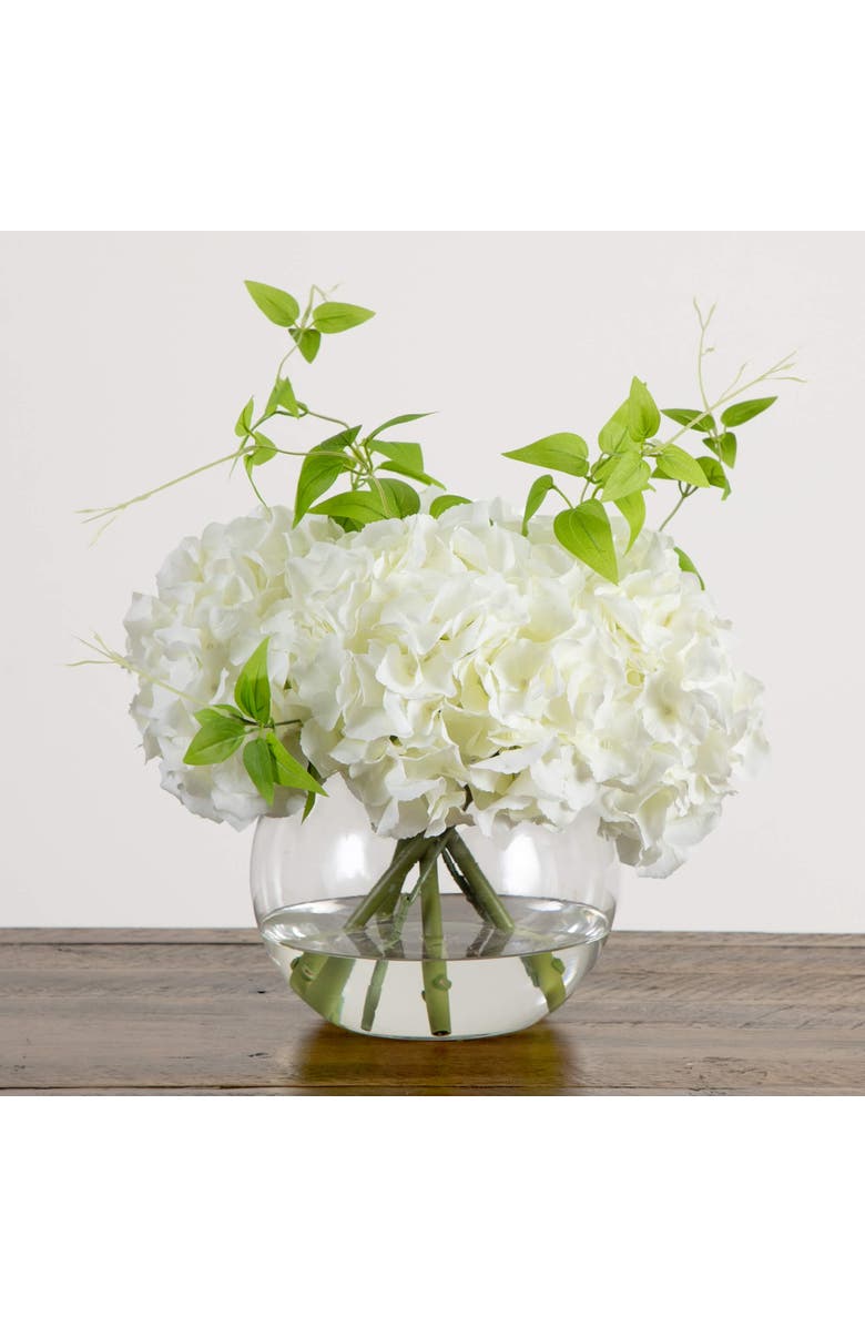 NEARLY NATURAL Wedding Collection 18-in Artificial Hydrangea Arrangement in Glass Vase, Alternate, color, Green/White