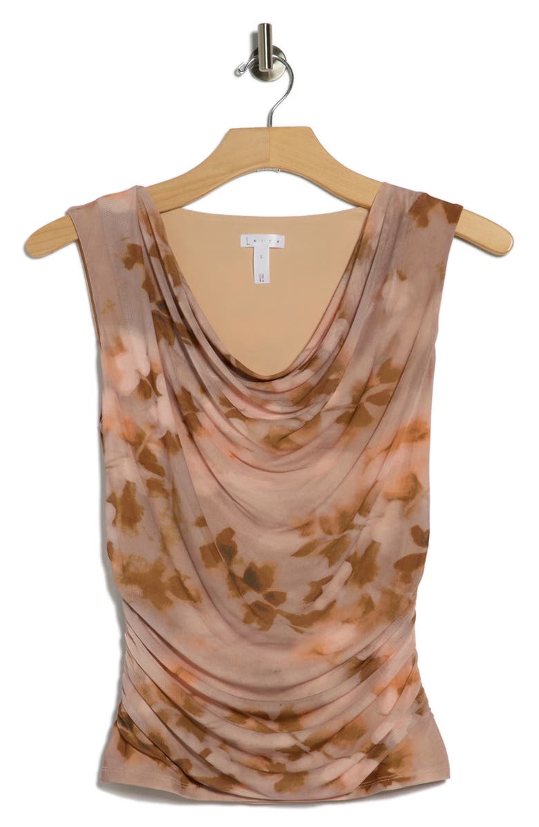 Leith Drape Front Mesh Top, Alternate, color, Tan- Pink Estes Bloom