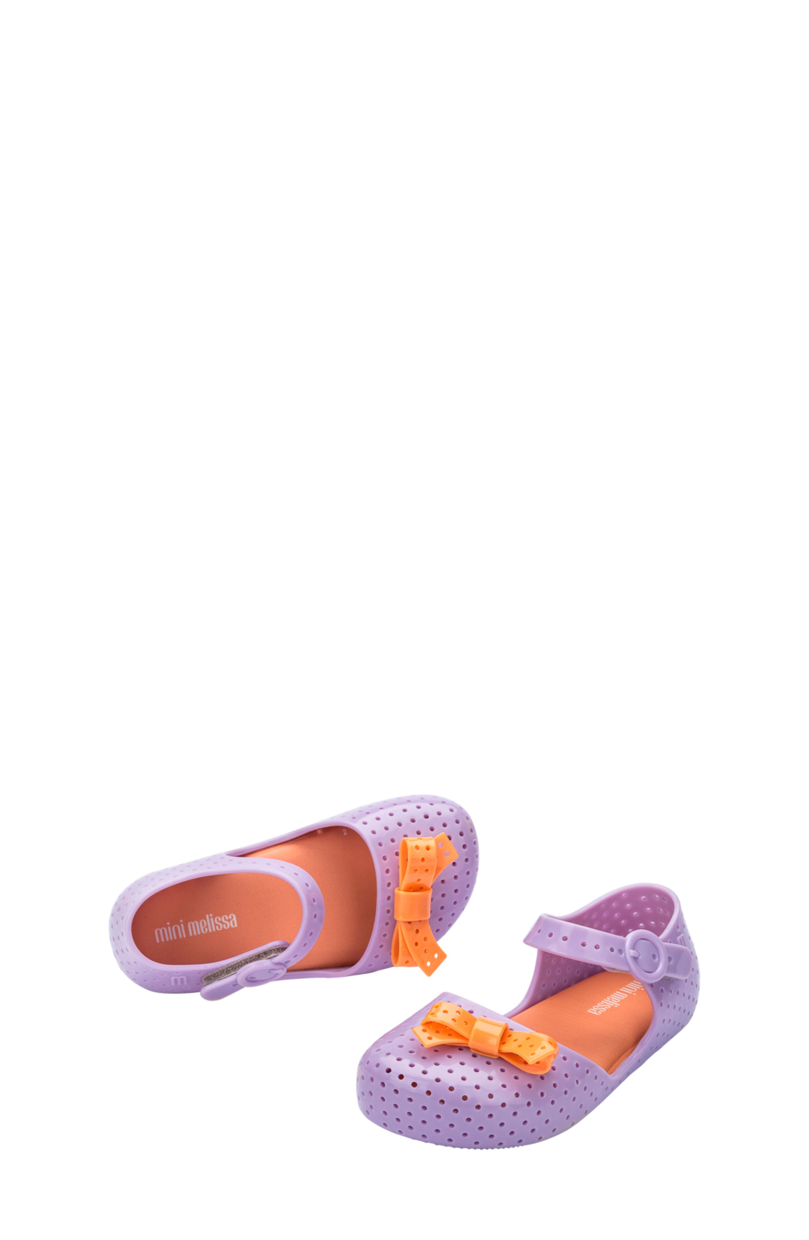 Mini Melissa Kids' Furadinha Mary Jane Flat, Alternate, color, Lilac/ Orange