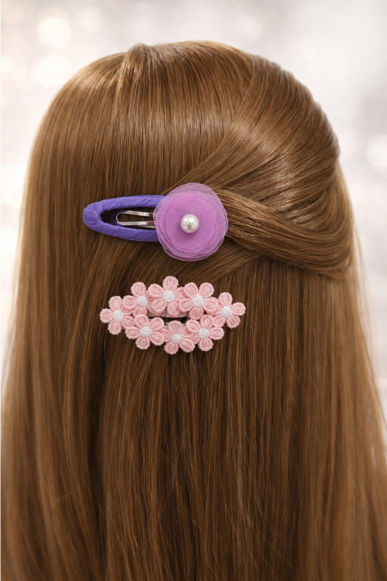Tulle Blossom Charm Hair Clip Set of 5, Alternate, color, Pink & Lavender