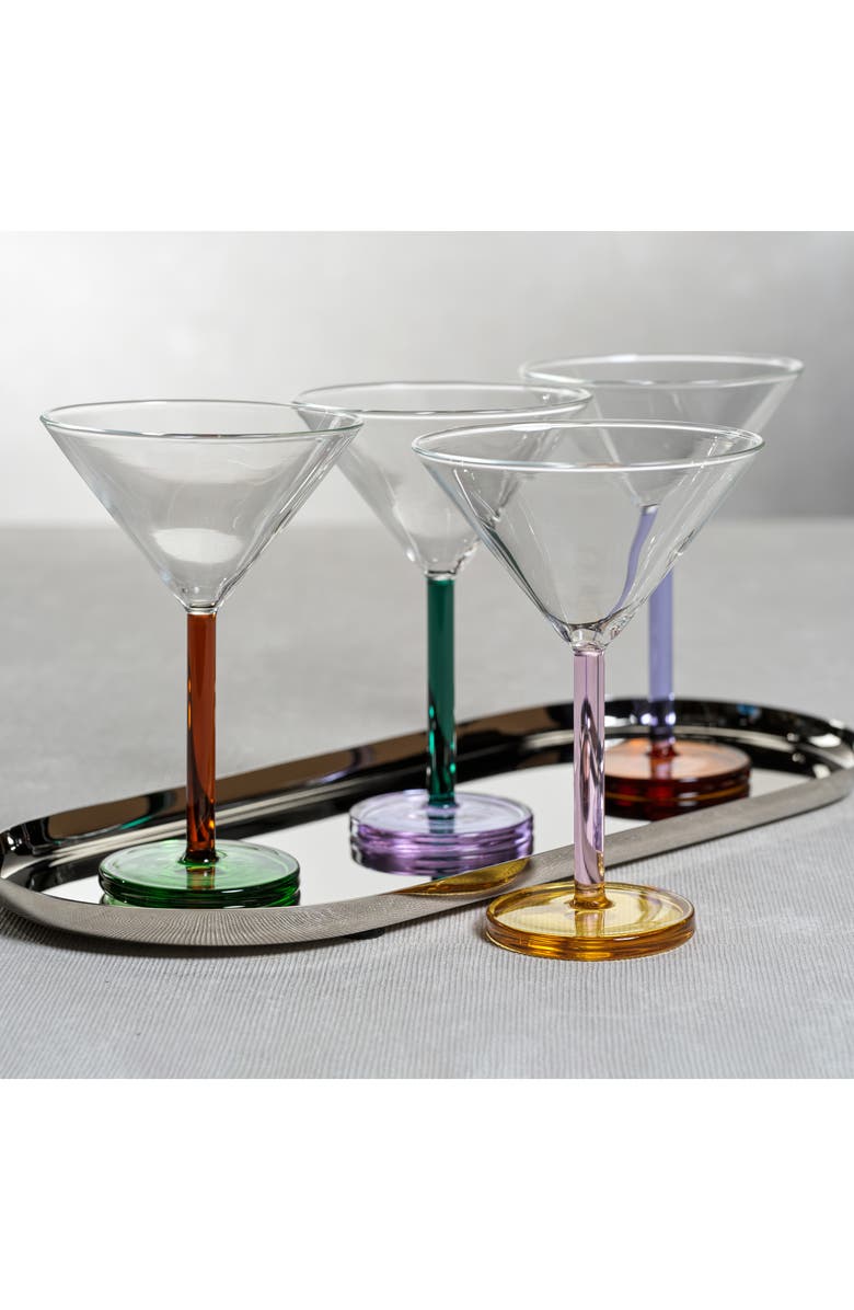 Zodax Vireo Set of 4 Martini Glasses, Alternate, color, Clear/ Teal/ Lilac