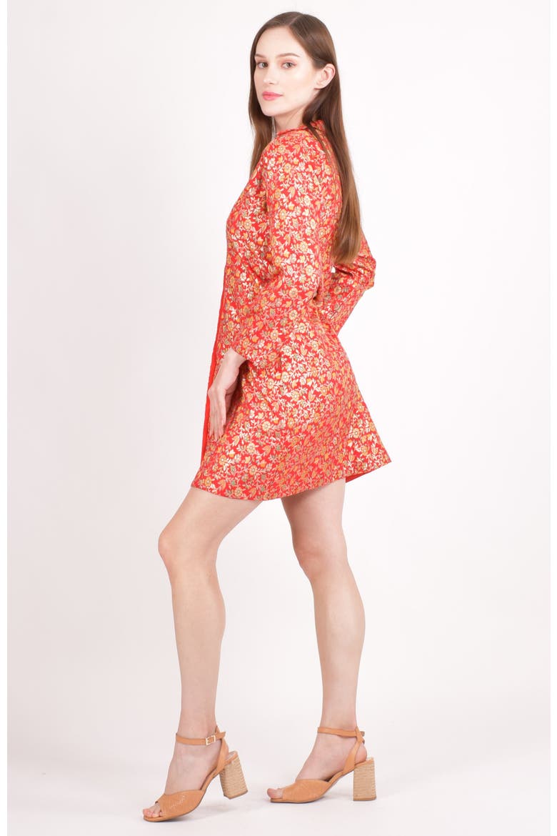 Clara Silk Floral Jacquard Blazer Dress, Alternate, color, Red