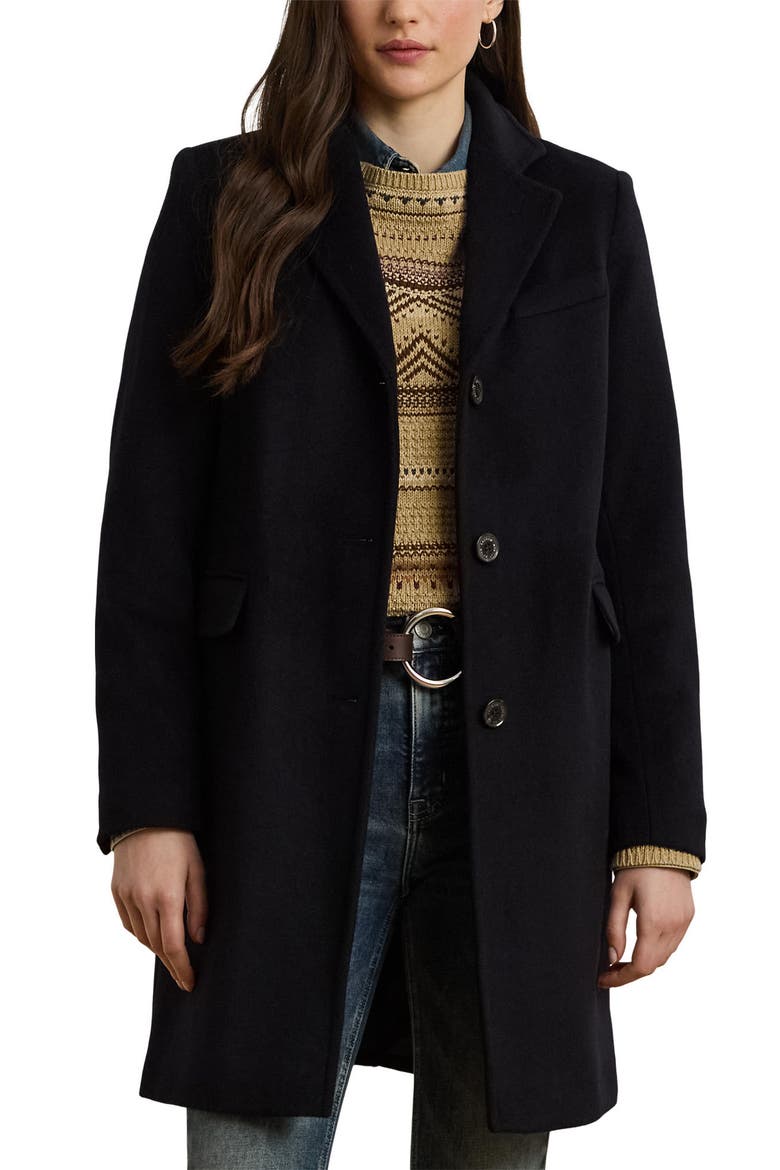 Longline Wool Blend Coat, Main, color, REGAL NAVY
