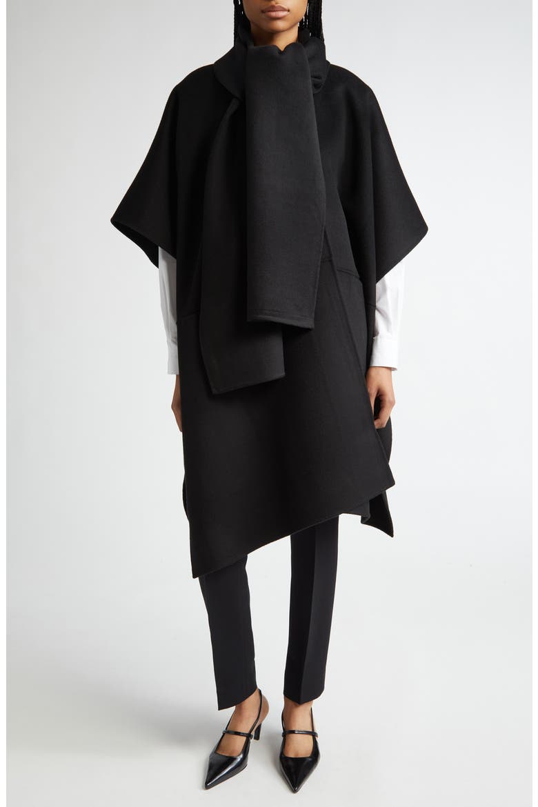 Double Face Wool Scarf Coat, Alternate, color, BLACK