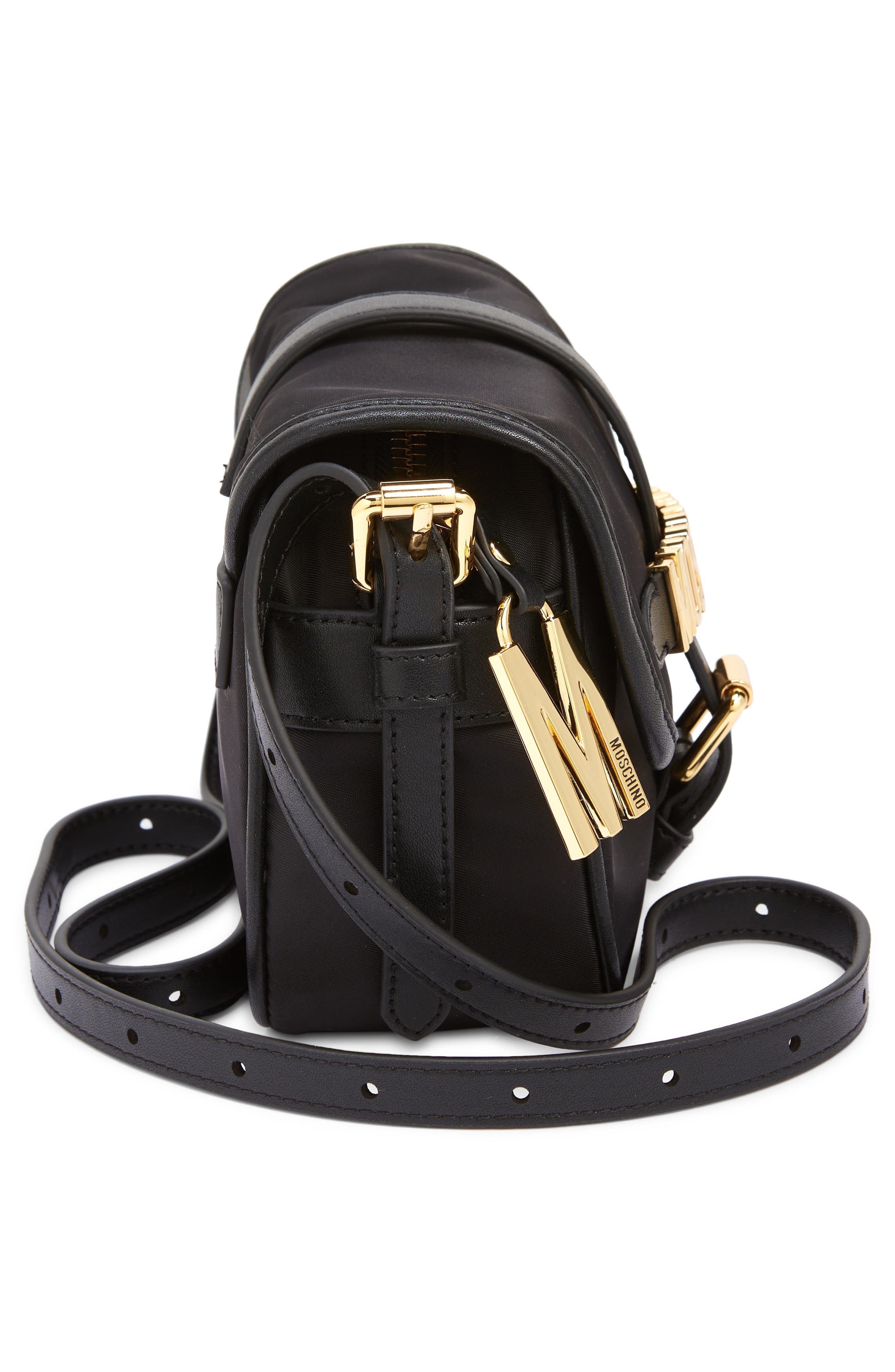 Moschino Logo Nylon Crossbody Saddle Bag, Alternate, color, 