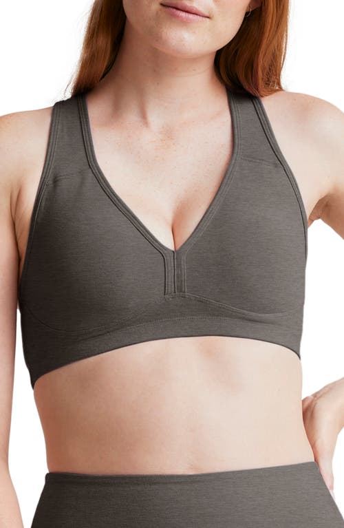 Beyond Yoga Spacedye Lift Your Spirits Active Bra In True Gray Heather