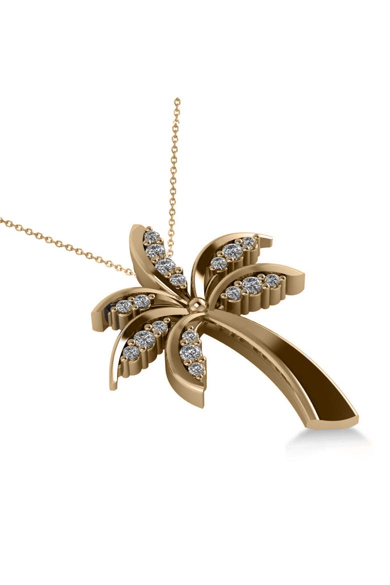 Diamond Summer Palm Tree Pendant Necklace 14k, Alternate, color, Yellow Gold