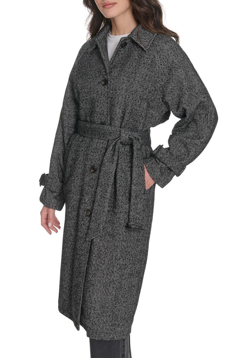 Belted Longline Coat, Alternate, color, HOUNDSTOOTH