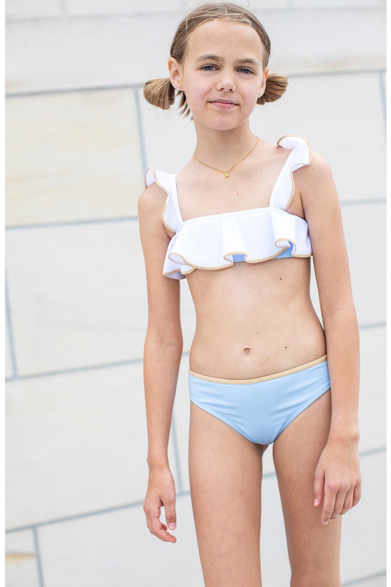 Ruffled Shoulders with Shimmering Bronze Piping Two-Piece Bikini, Alternate, color, Blue-White