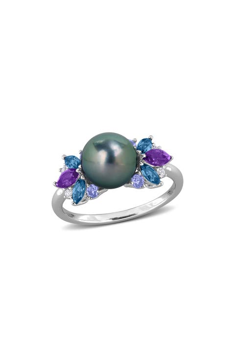 8-8.5mm Cultured Tahitian Pearl Cluster Ring