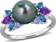 DELMAR 8-8.5mm Cultured Tahitian Pearl Cluster Ring