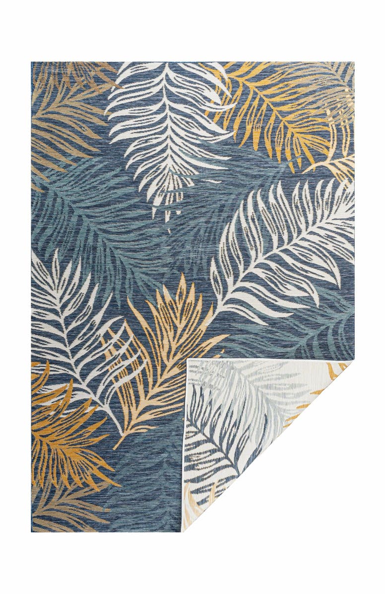 JONATHAN Y Calypso Coastal Casual Palm Frond Reversible Machine-Washable Indoor/Outdoor Area Rug, Main, color, Cream/Navy