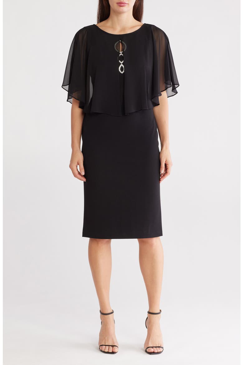 Sheath Cocktail Dress & Cape, Main, color, BLACK