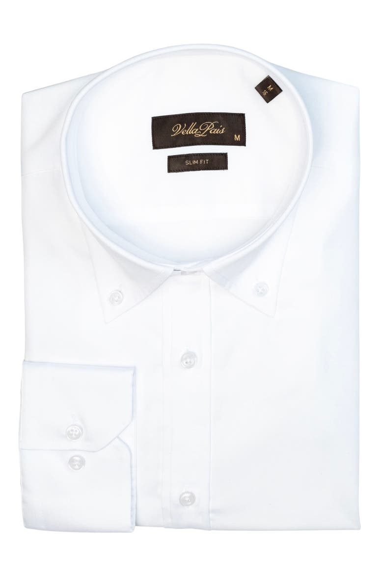 Solid Cotton Slim Fit Button Down Shirt, Alternate, color, WHITE