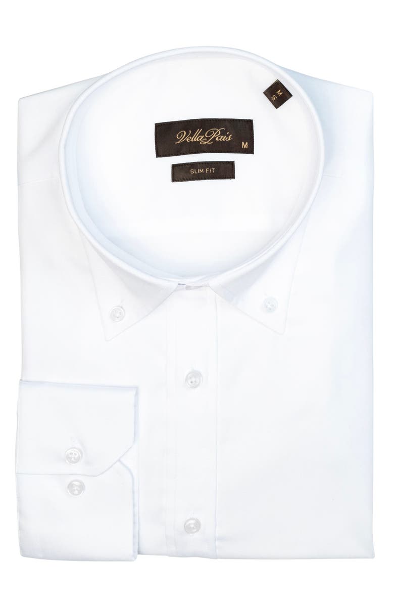 VELLAPAIS Solid Cotton Slim Fit Button Down Shirt, Alternate, color, White