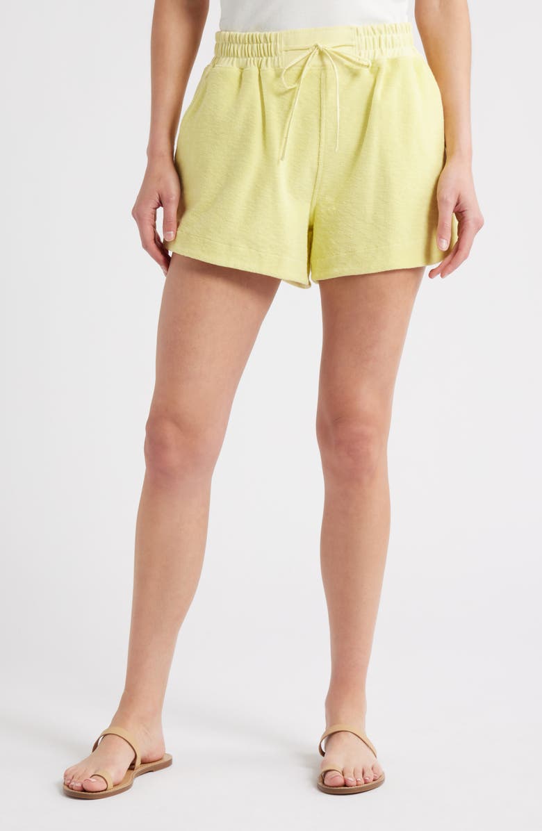 Nation LTD Wren Terry Drawstring Shorts, Main, color, Citrus Yellow