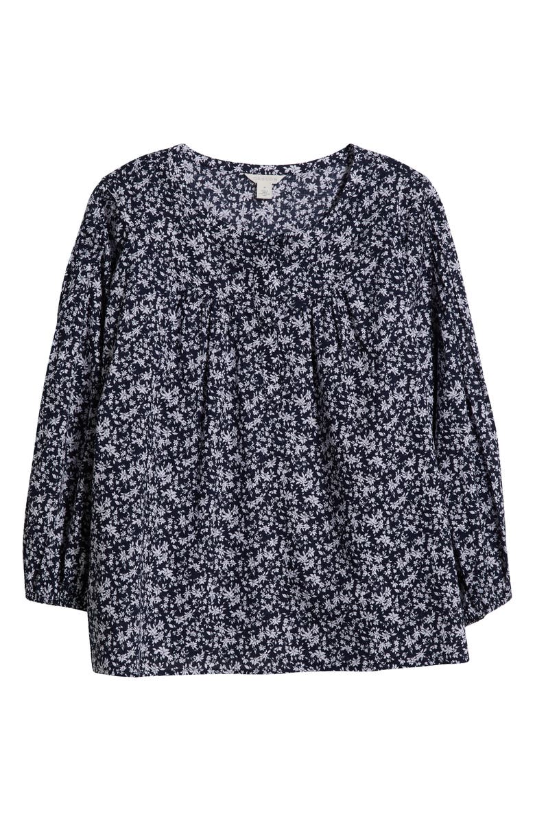 Caslon<sup>®</sup> Print Split Neck Cotton Popover Top, Alternate, color, Navy- White Aida Floral