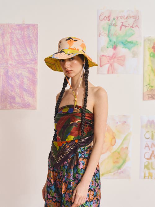 Lost Pattern Nyc Frida X Lost Pattern "frida's Garden" Cotton Reversible Sun Hat In Neutral