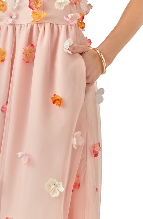 English Factory Floral Appliqué Midi Dress In Pink
