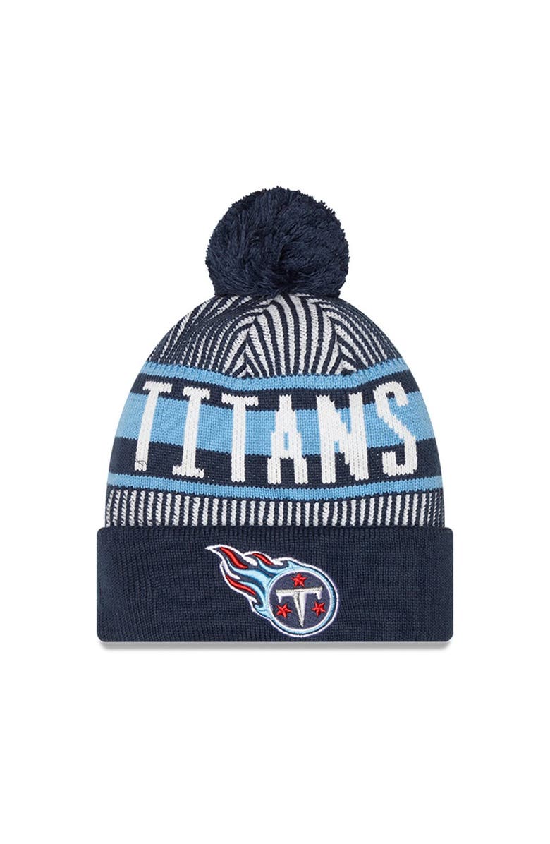 New Era Youth New Era Navy Tennessee Titans Striped Cuffed Knit Hat with Pom, Main, color, Navy