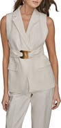 Donna Karan New York Belted Linen Blend Long Vest