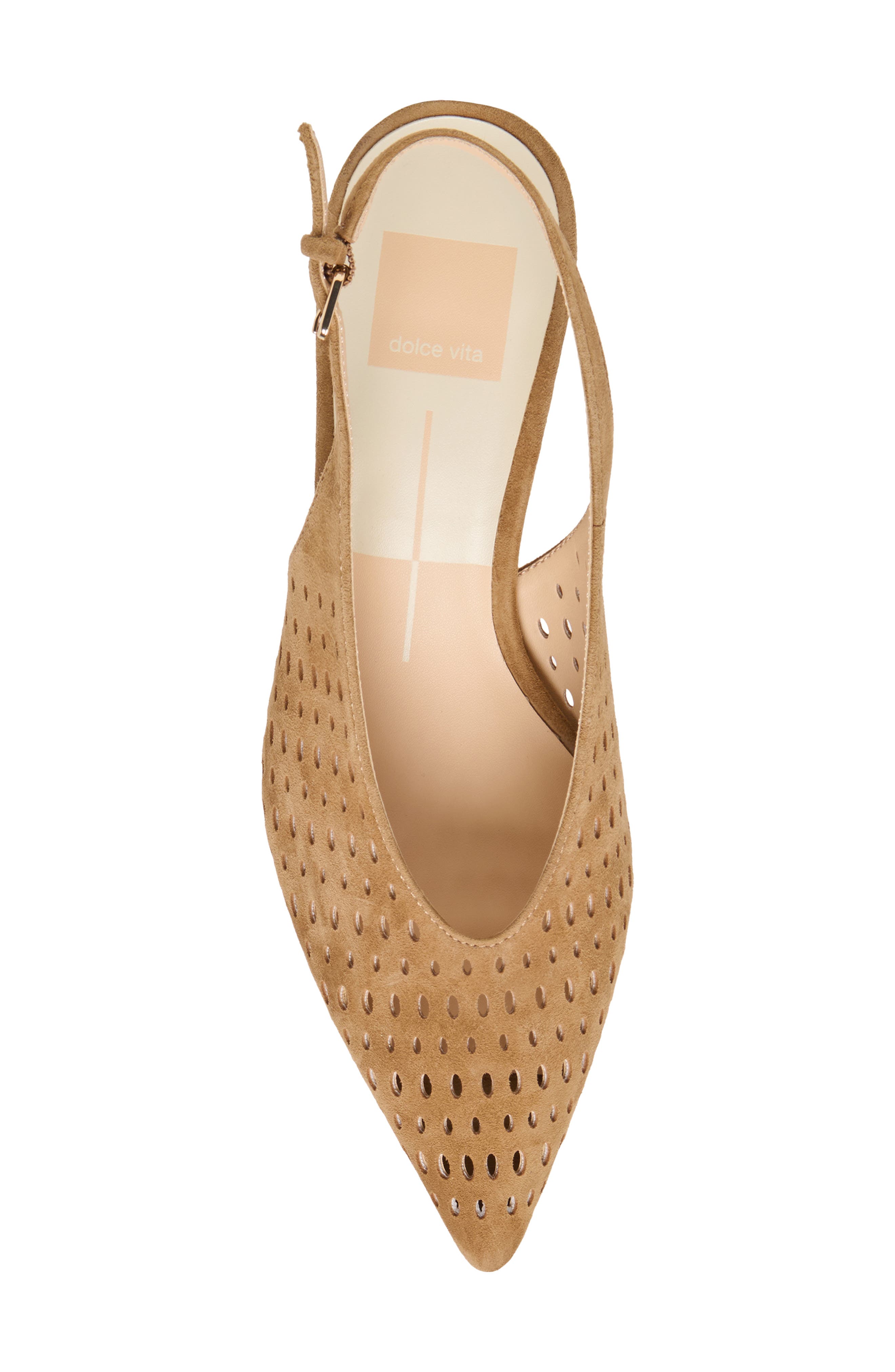 Dolce Vita Alenna Perf Slingback Pointed Toe Kitten Heel Pump, Alternate, color, Light Brown Suede