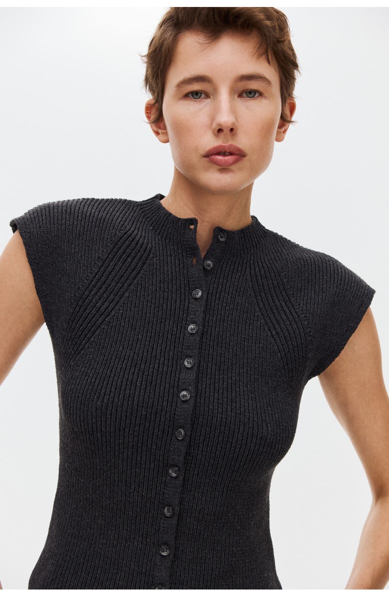 H&M Short-sleeved rib-knit cardigan, Alternate, color, Dark Gray Melange