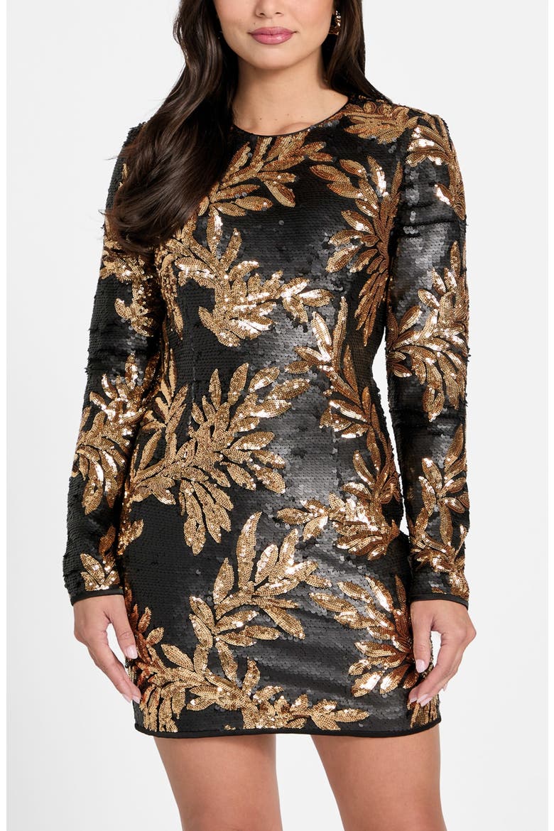 Daisy Sequin Long Sleeve Minidress, Alternate, color, BLACK/ GOLD