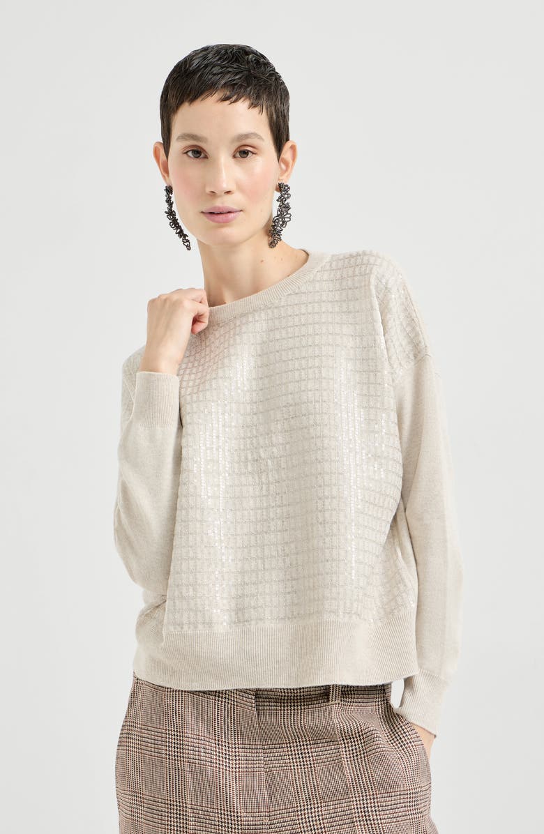 Brunello Cucinelli Dazzling Embroidery sweater, Main, color, Beige