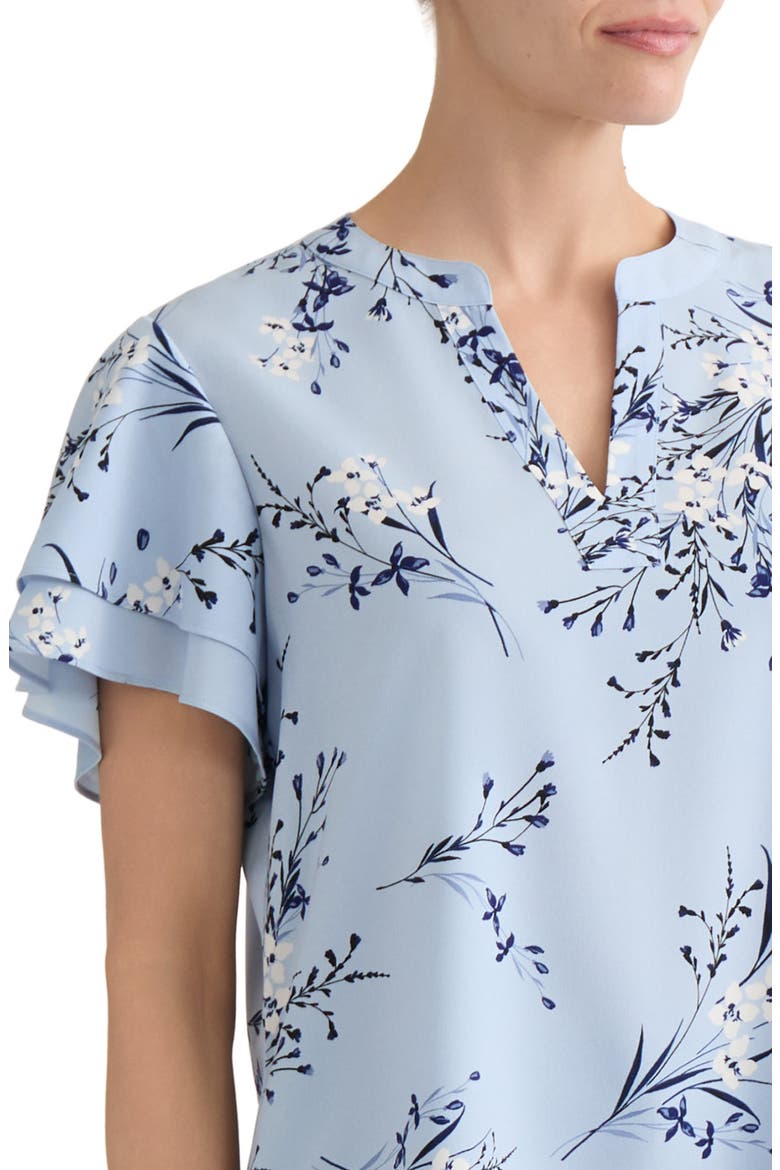 Floral Flutter Sleeve Split Neck Top, Alternate, color, MORNING BLUE MULTI