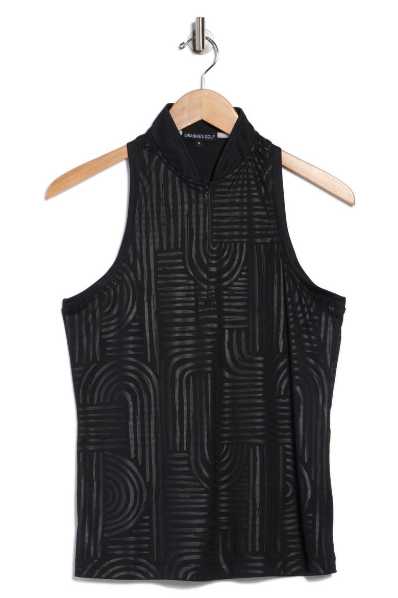 Jordyn Sleeveless Half Zip Knit Polo, Alternate, color, BLACK
