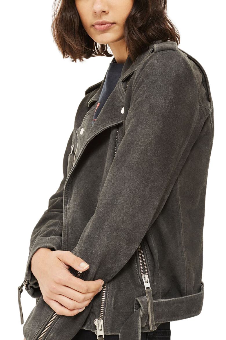 Moon Suede Biker Jacket, Alternate, color, GREY