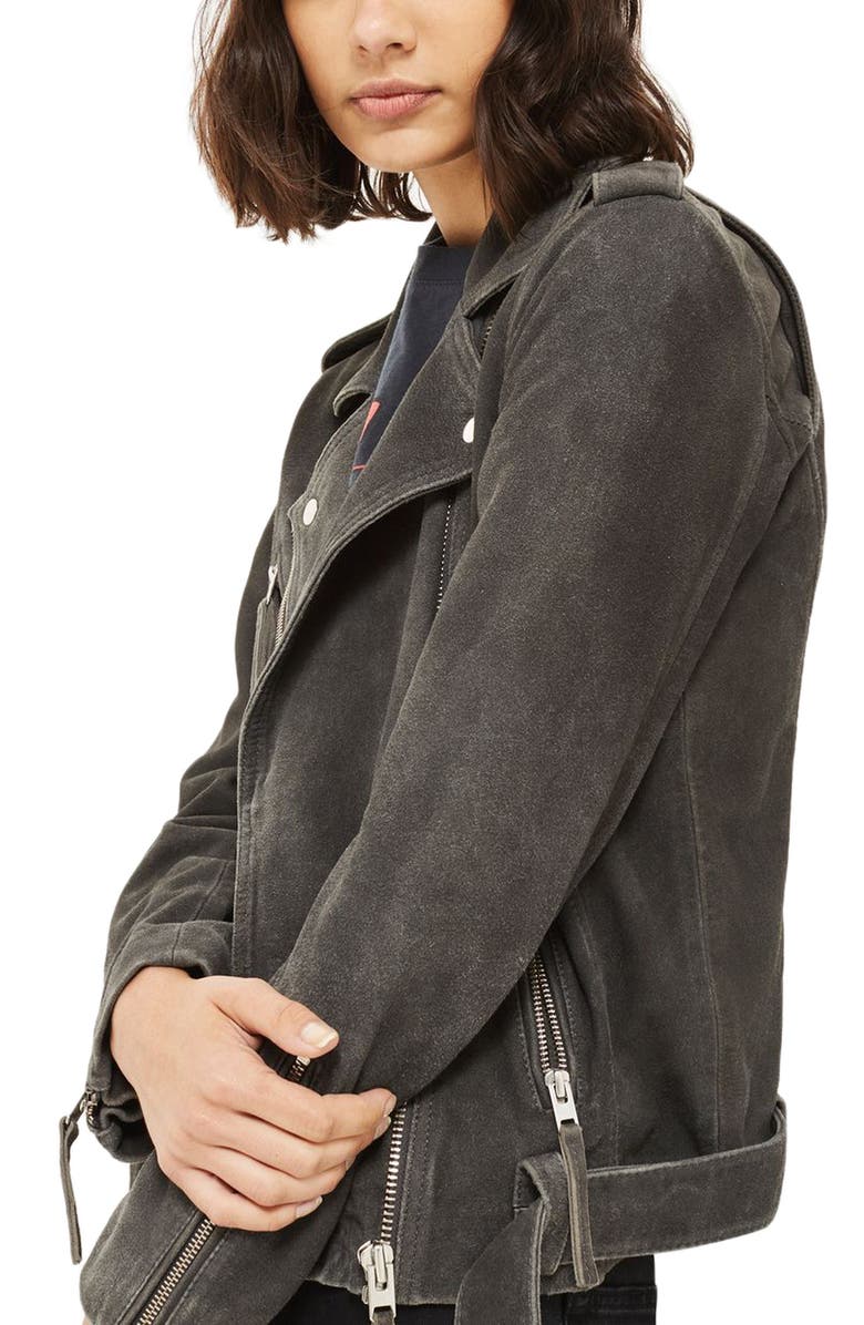 Topshop Moon Suede Biker Jacket, Alternate, color, 