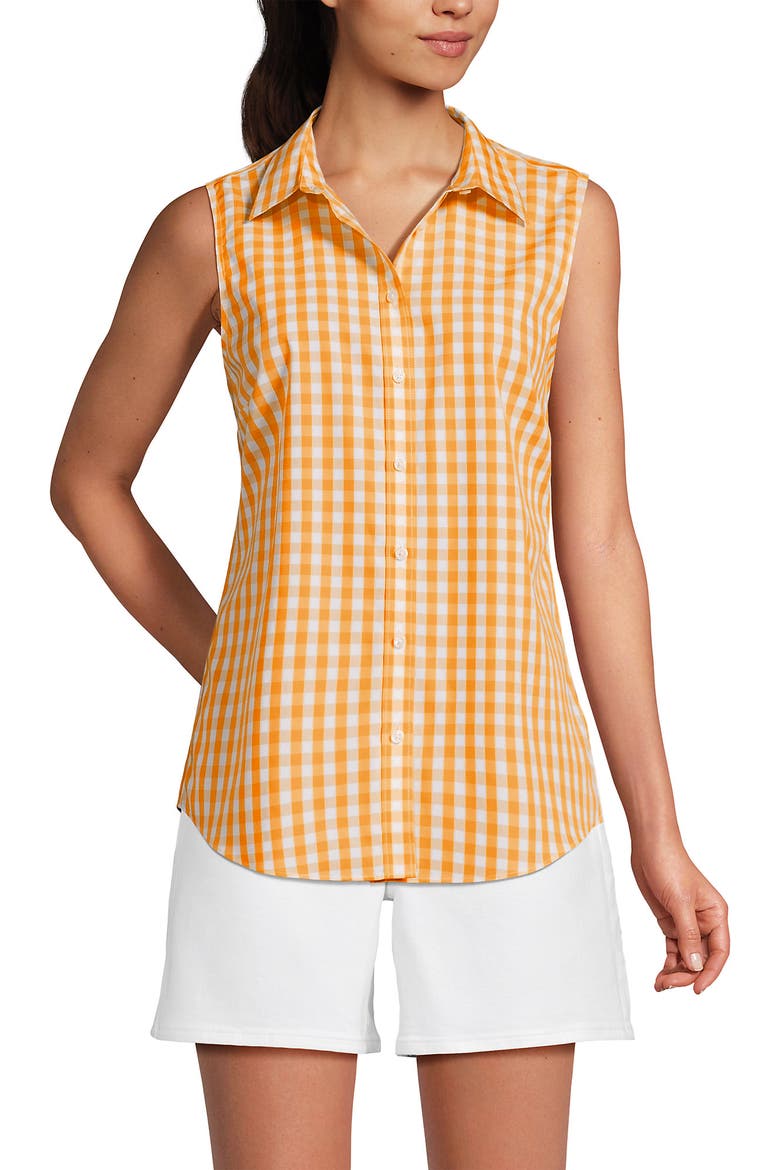 Sleeveless No Iron Shirt, Main, color, Sweet Mango Gingham