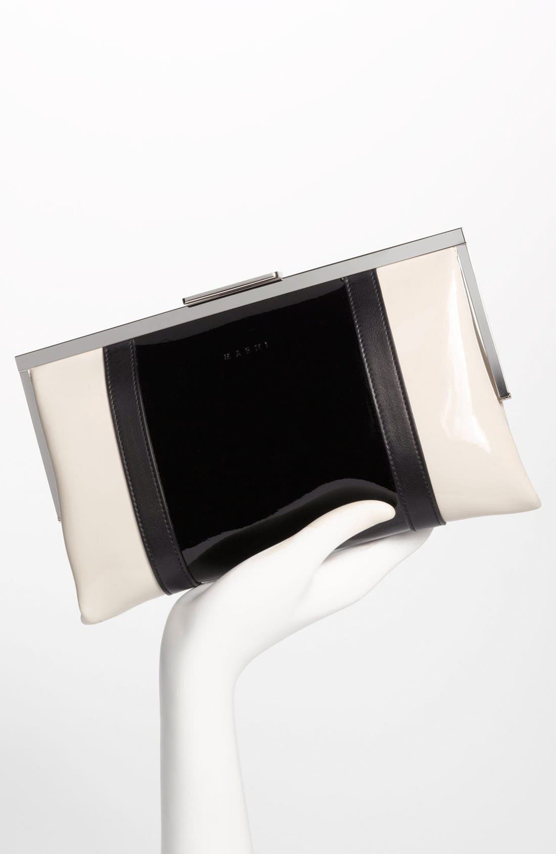 Bicolor Frame Clutch, Alternate, color, COAL/ SILK WHITE