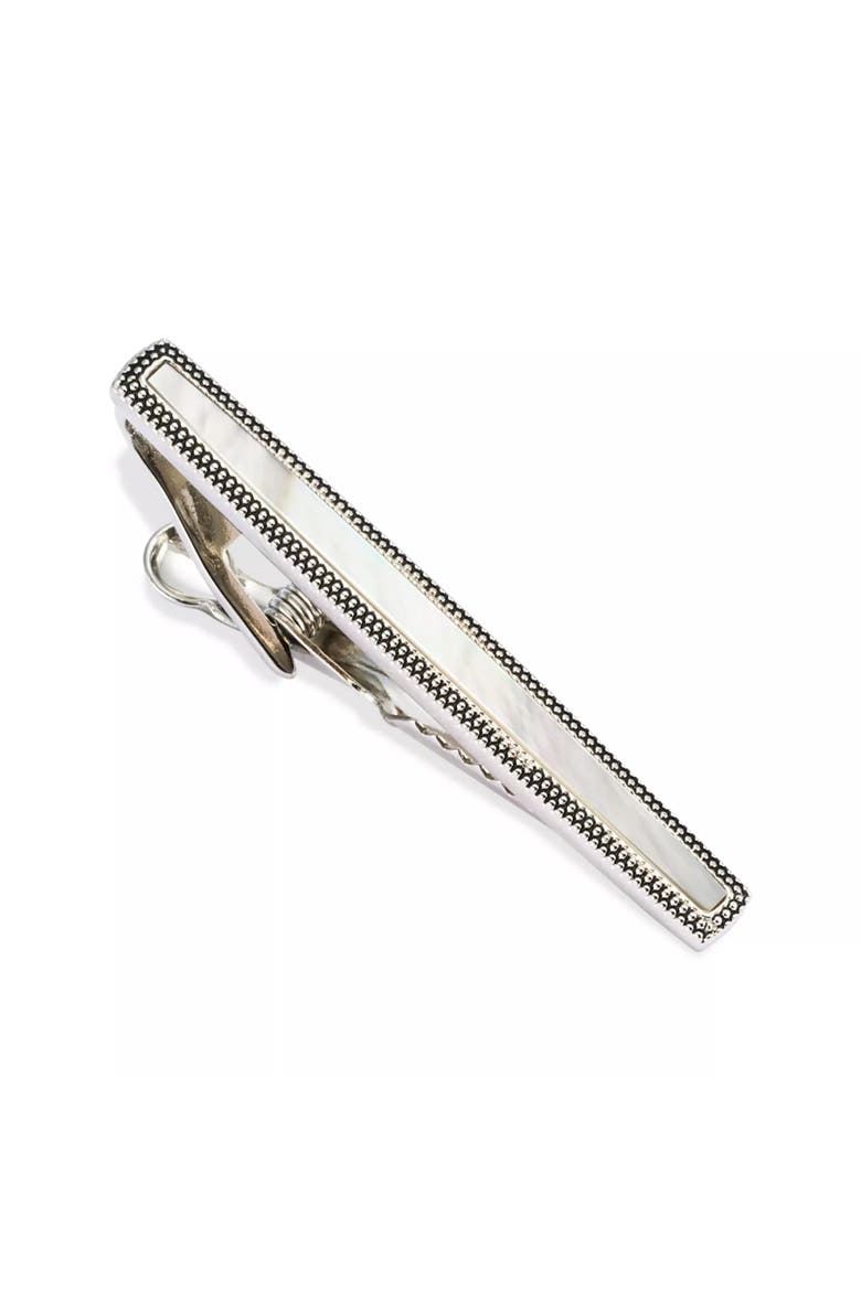Dotted Frame Mother of Pearl Strip Short Tie Bar, Main, color, Silver