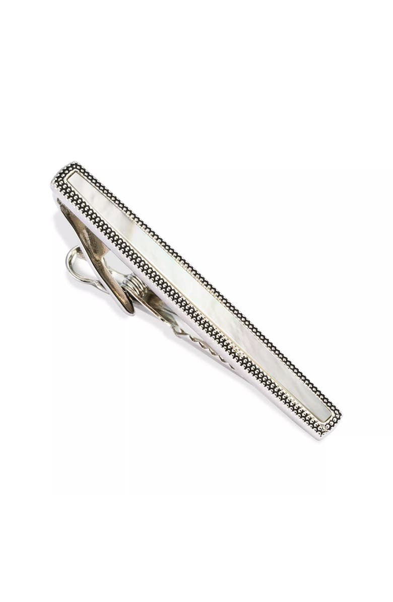 Link Up Dotted Frame Mother of Pearl Strip Short Tie Bar, Main, color, Silver