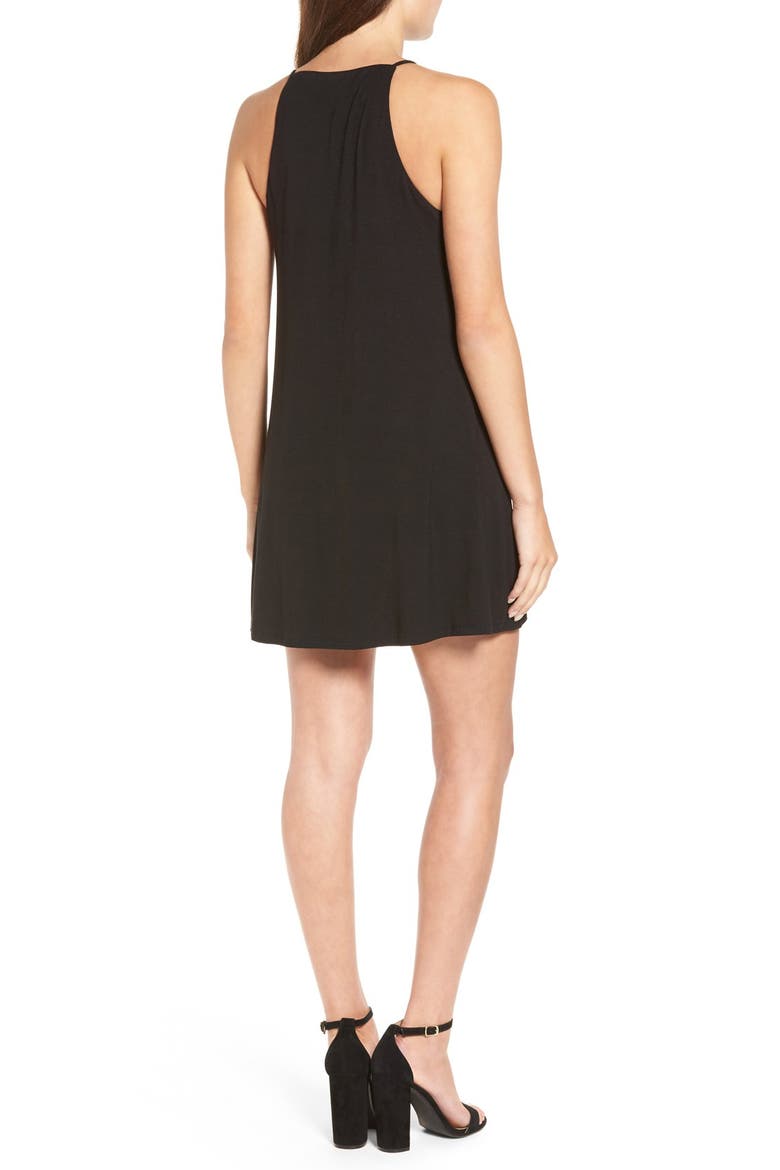 High Neck Knit Swing Dress, Alternate, color, BLACK