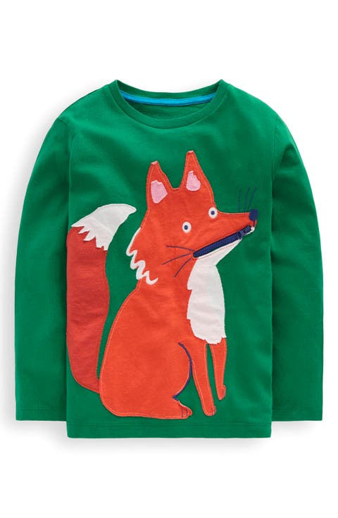 Kids' Fox Appliqué Long Sleeve Cotton Pocket T-Shirt (Toddler, Little Kid & Big Kid)