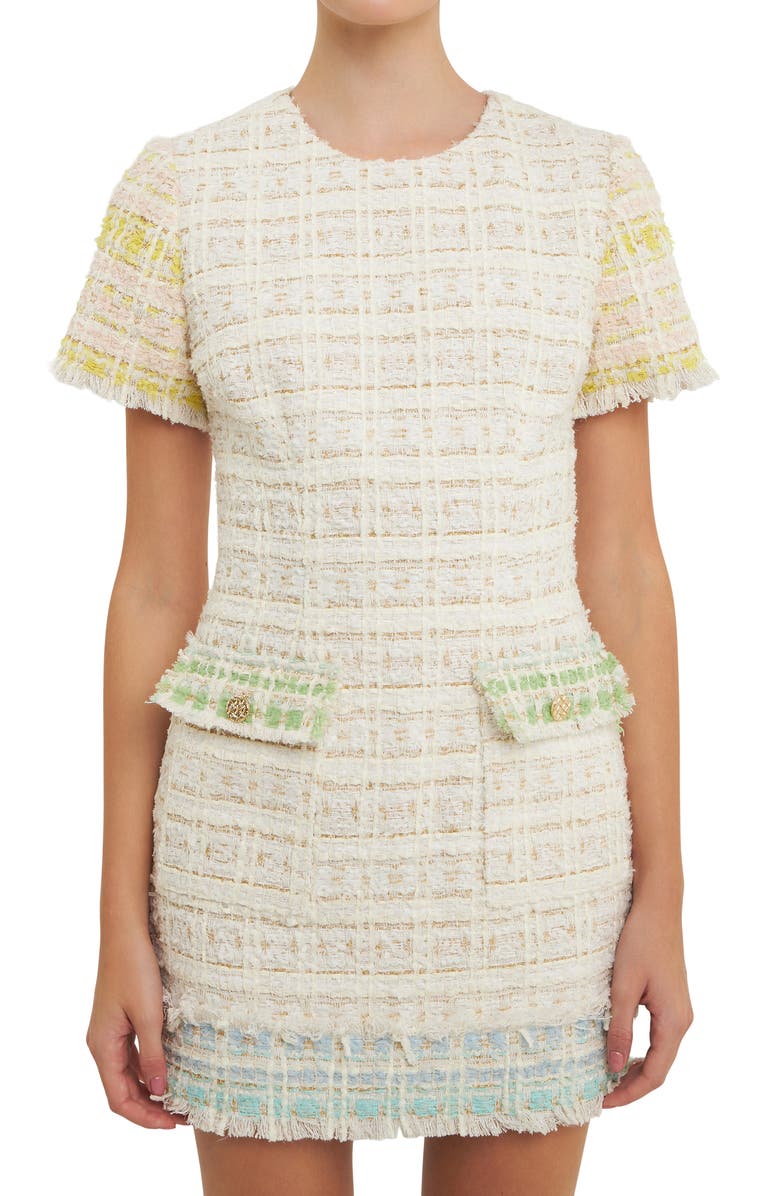 Endless Rose Colorblock Tweed Minidress, Alternate, color, Ivory Multi