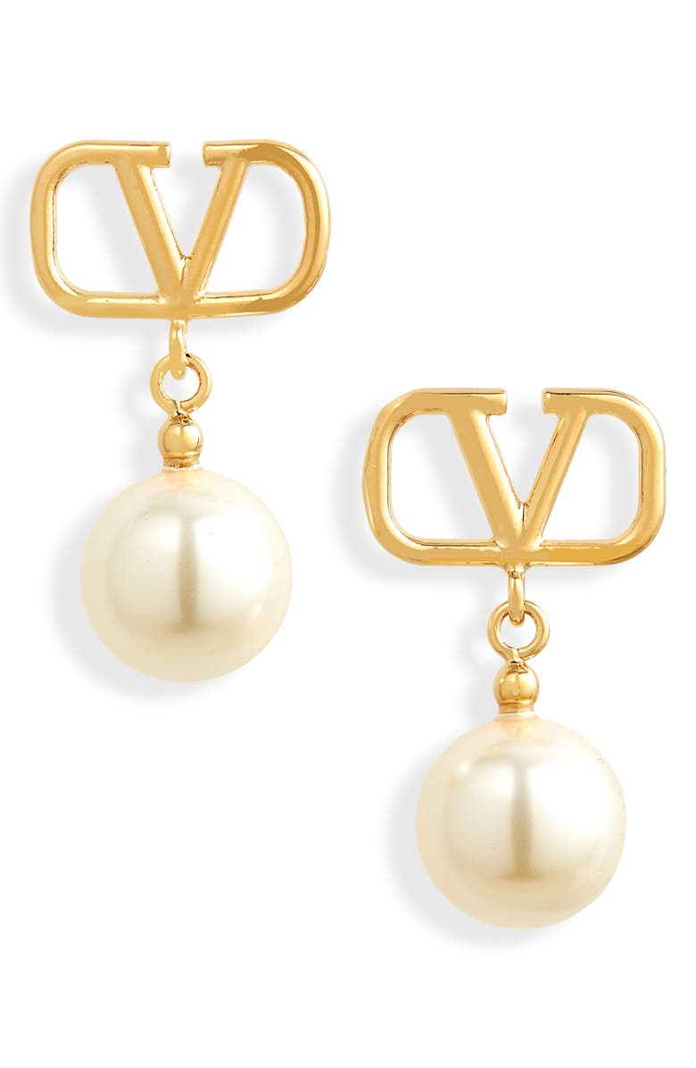 Valentino Garavani VLOGO Imitation Pearl Drop Earrings, Main, color,