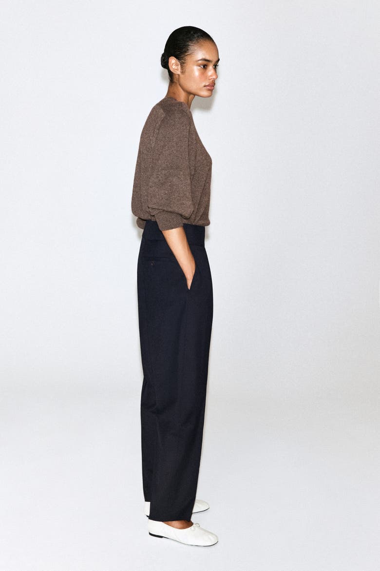 Cummerbund-Waist Barrel-Leg Pants, Alternate, color, NAVY