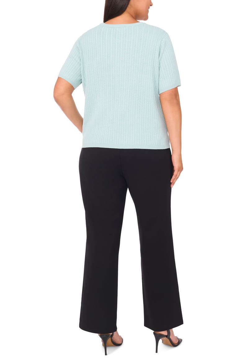 Pointelle Stitch Short Sleeve Sweater, Alternate, color, AQUA MALIGNE