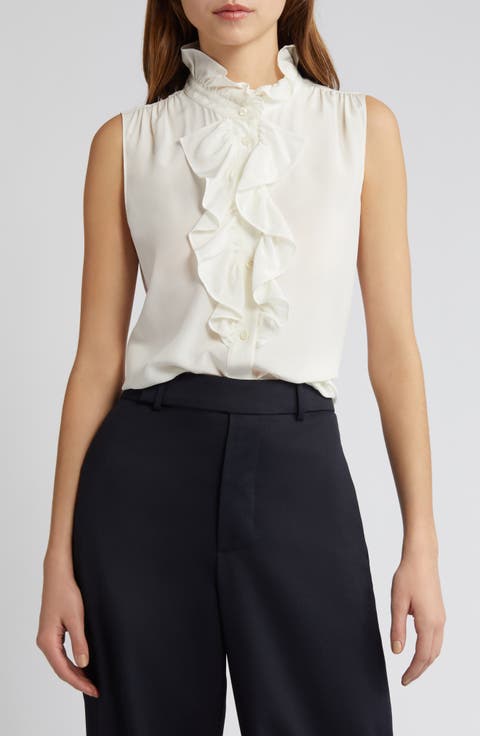 Ruffle Sleeveless Silk Top
