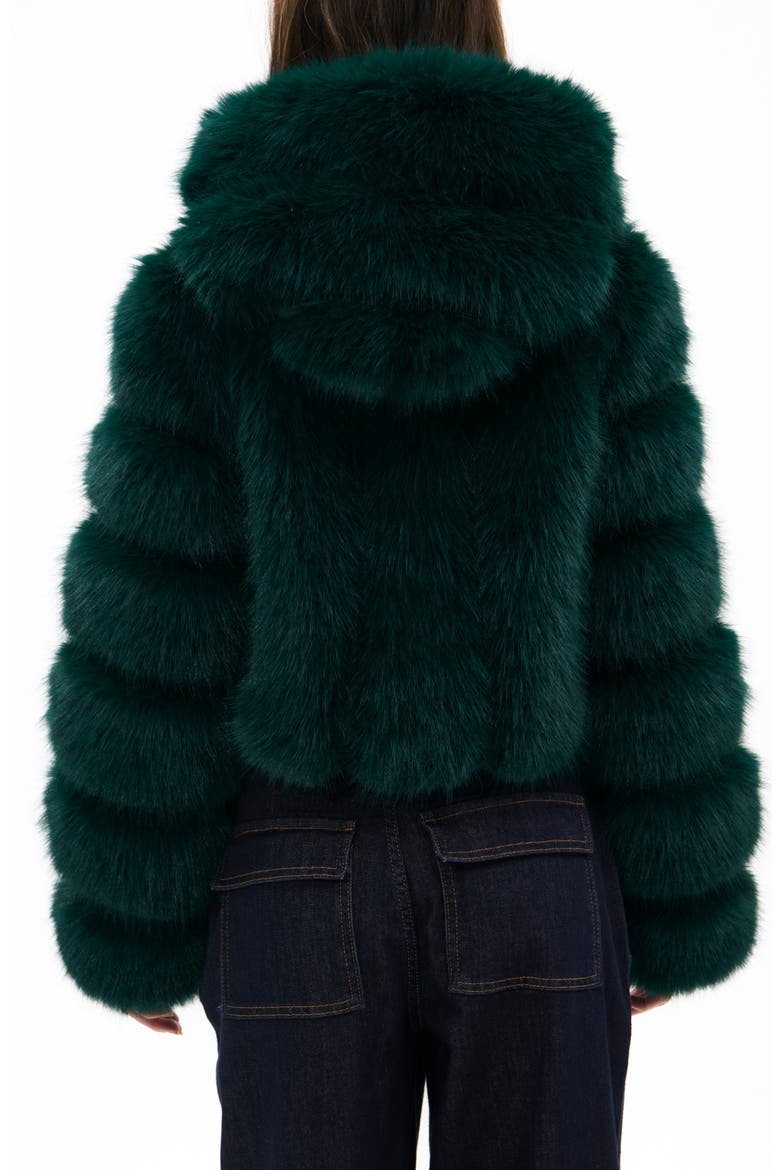 Jolene Faux Fur Hooded Crop Jacket, Alternate, color, EMERALD