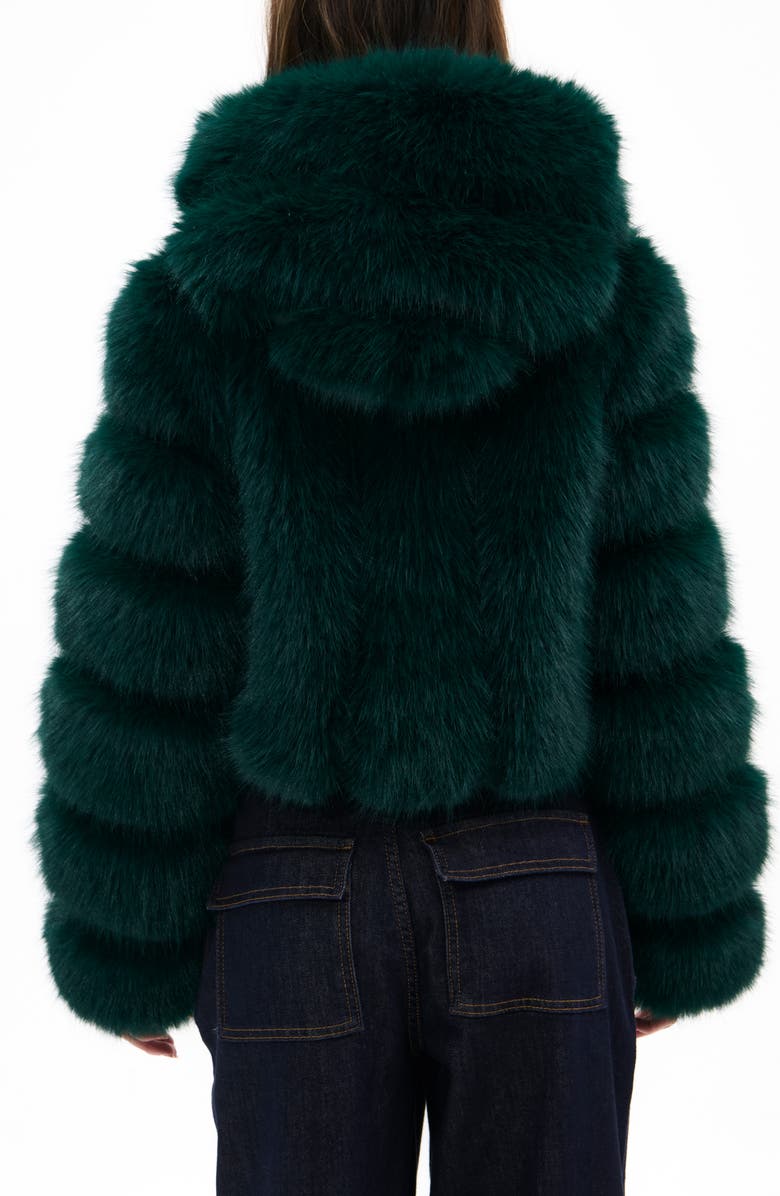 AZALEA WANG Jolene Faux Fur Hooded Crop Jacket, Alternate, color, Emerald