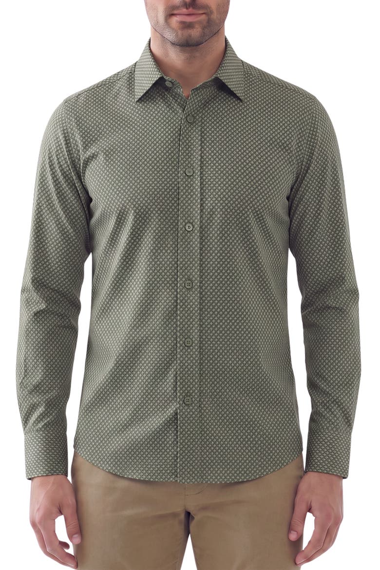 Long Sleeve Performance Print Shirt, Main, color, 33 OLIVE