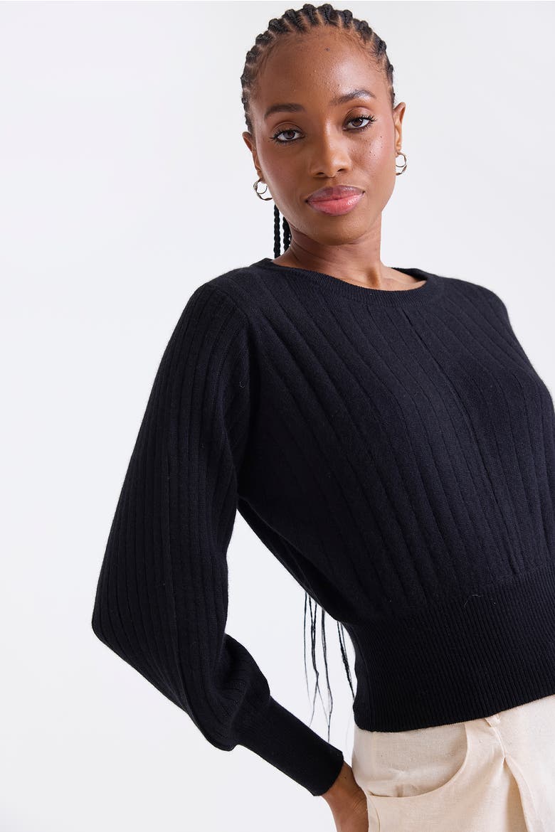 Rosa Ribbed 100% Cashmere Sweater, Alternate, color, BLACK