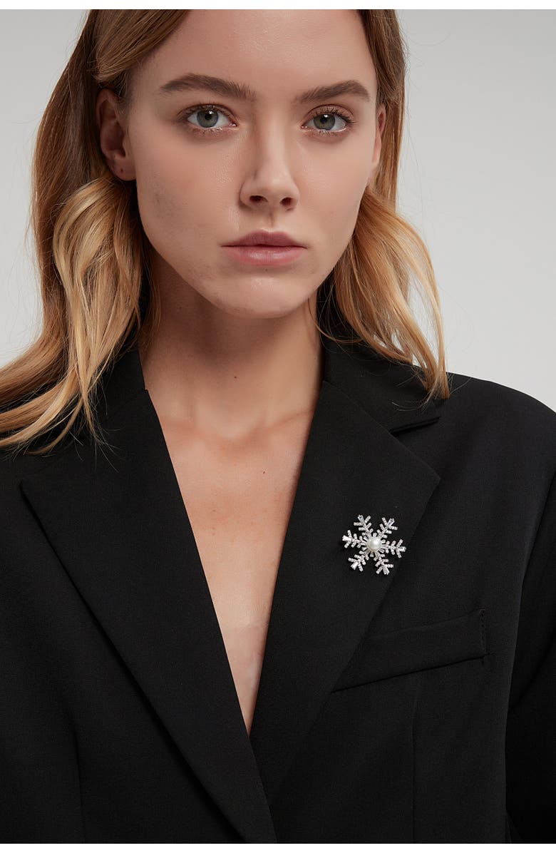 Classicharms Pavé and Freshwater Pearl Snowflake Multi Way Brooch Pendant, Alternate, color, Silver